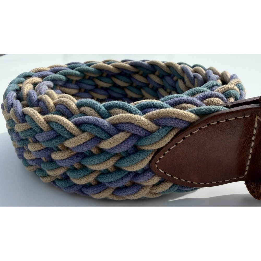 Vintage Womens L.L. Bean Braided Blue Green Tan Colorful Belt Size Large N183